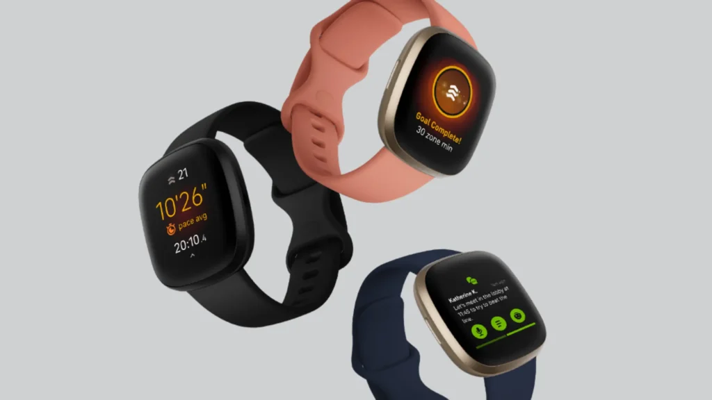 3 different coloe Fitbit Versa 3 watches